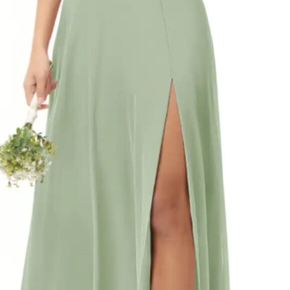 Azazie Bondi Dusty Sage A-Line Ruffled Chiffon Dress Size 6- BRIDESMAID - Picture 2 of 2